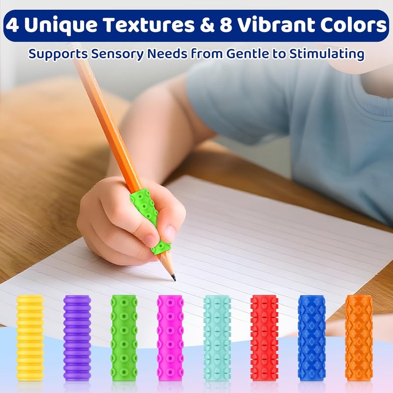 PuraEase Textured Pencil Grips for Kids, Teens & Adults – 24PC Sensory Fidget Toys for ADHD, Autism, Anxiety & Stress Relief - Ideal for Teachers as Educational Tools or Classroom Rewards - Image 3